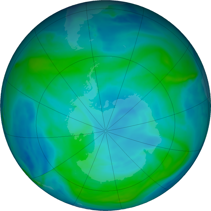 Antarctic ozone map for 29 January 2024